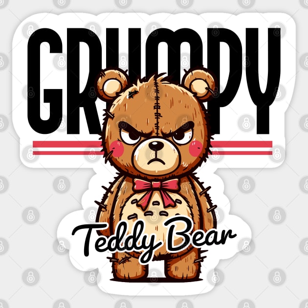 Teddy Bear with a Bad Attitude Cartoon, Art Illustration Sticker by Casually Fashion Store